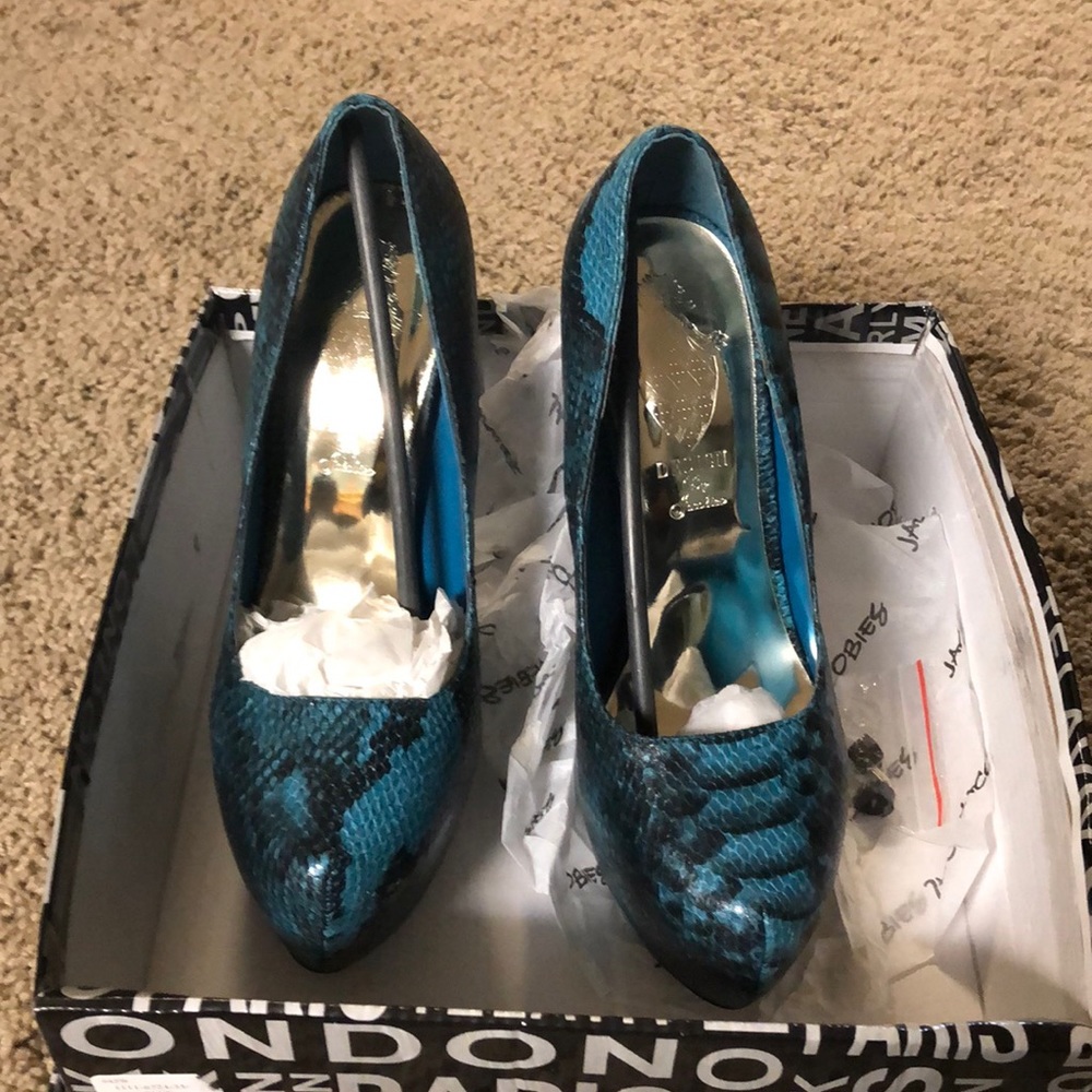Blue snake style heels